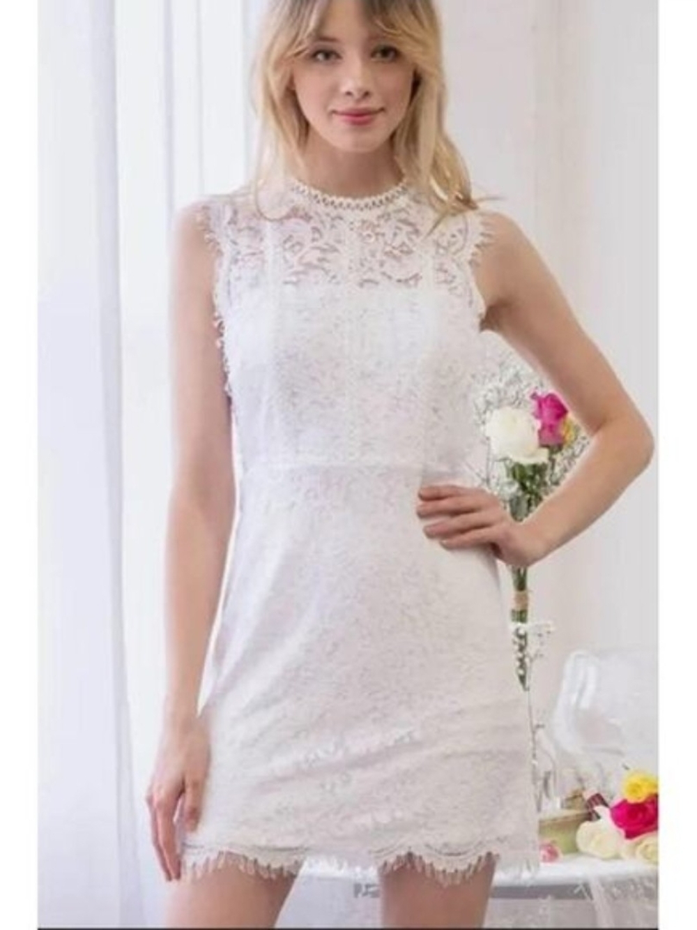 NWOT Blu Pepper Lace Sleeveless Mini Dress in White Sz S